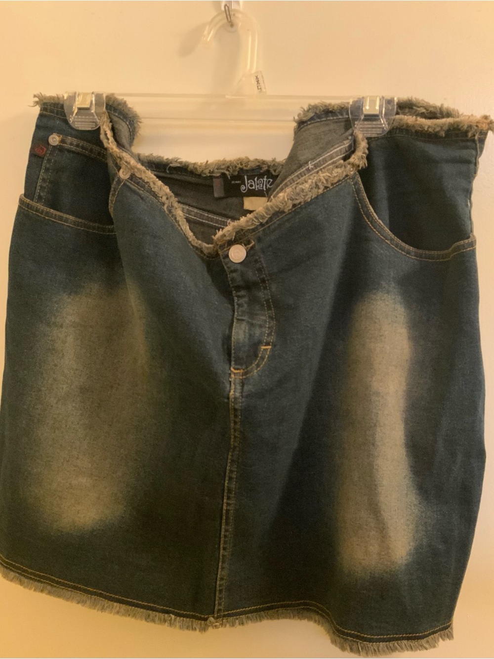 Vintage 1990s Plus Size Jalate Frayed Hem Dark Blue Denim Mini Skirt